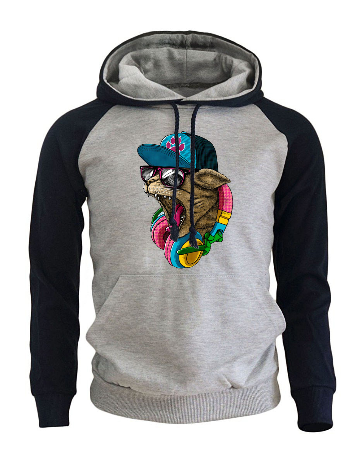 Crazy DJ Cat Hip Hop Hoodie 2017 New Raglan Sweatshirt For Men Fleece ...