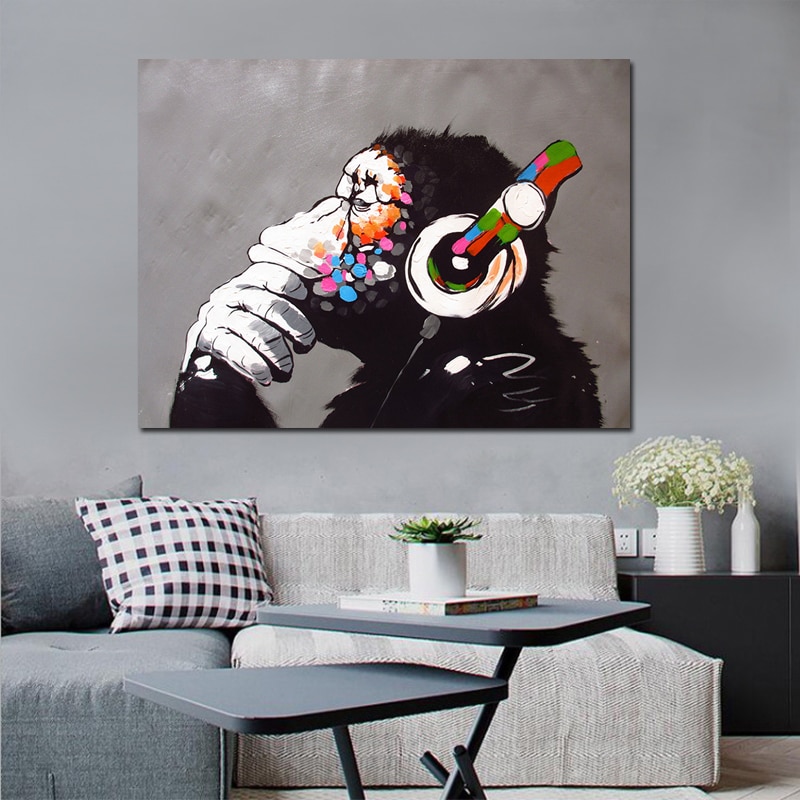 Dropshipping Cheap Home Decor Modern Dj Monkey Painting Wall Art Pictures Custom Canvas Poster Prints For Child Room Decor Dj Drops And Jingles