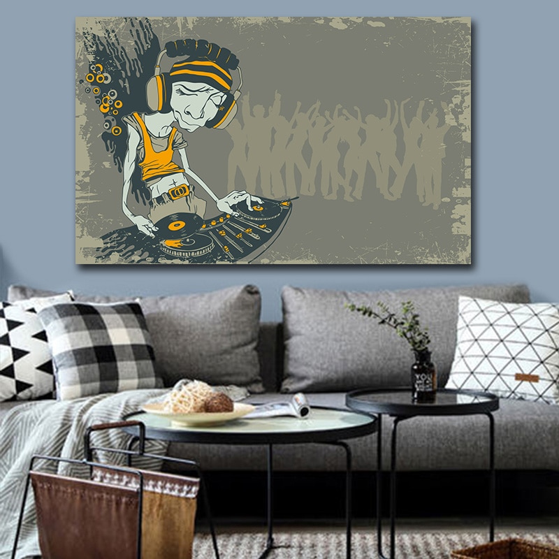 Goodecor Graffiti Art On The Wall Cartoon Dj Picture Canvas Painting For Living Room Wall Print Art Home Decoration