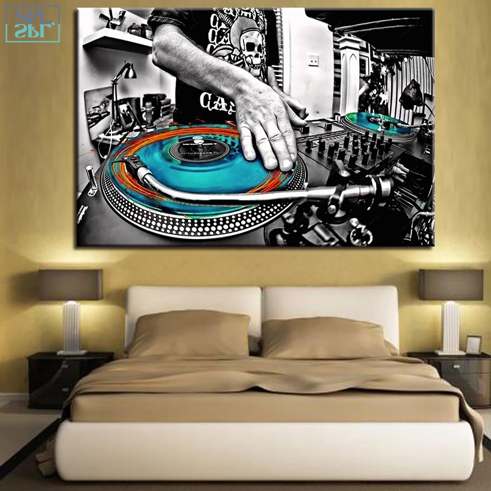 Splspl Unframed Canvas Wall Art Pictures Hd Prints Dance Hall Poster 1 Piece Dj Musical Instruments Paintings Home Decor Dj Drops And Jingles